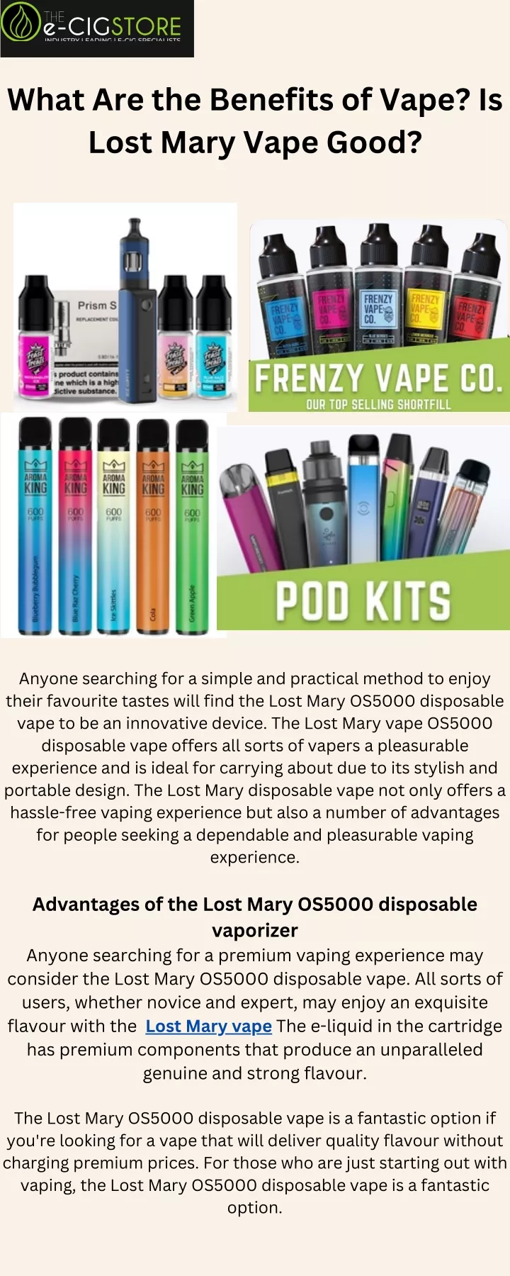 what are the benefits of vape is lost mary vape