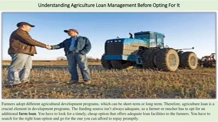understanding agriculture loan management before opting for it