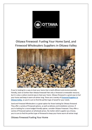 Ottawa Firewood: Fueling Your Home Sand, and Firewood Wholesalers Suppliers