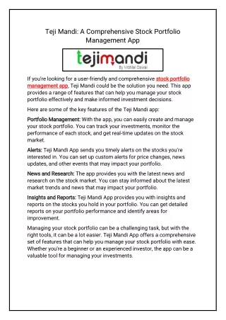 teji mandi a comprehensive stock portfolio
