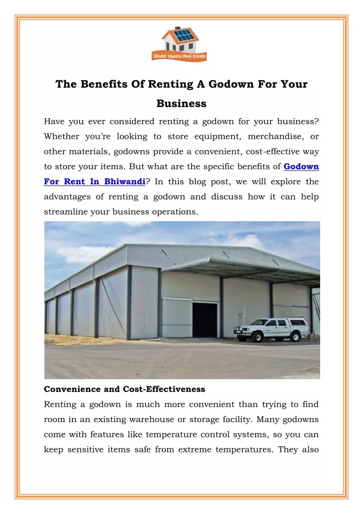 the benefits of renting a godown for your