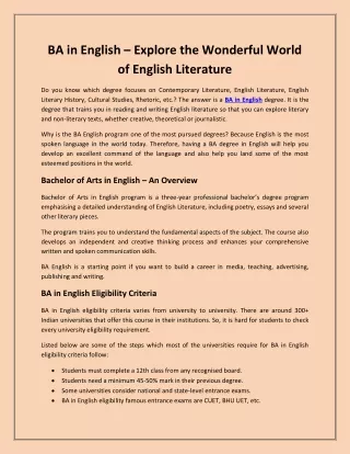BA in English - Explore the Wonderful World of English Literature