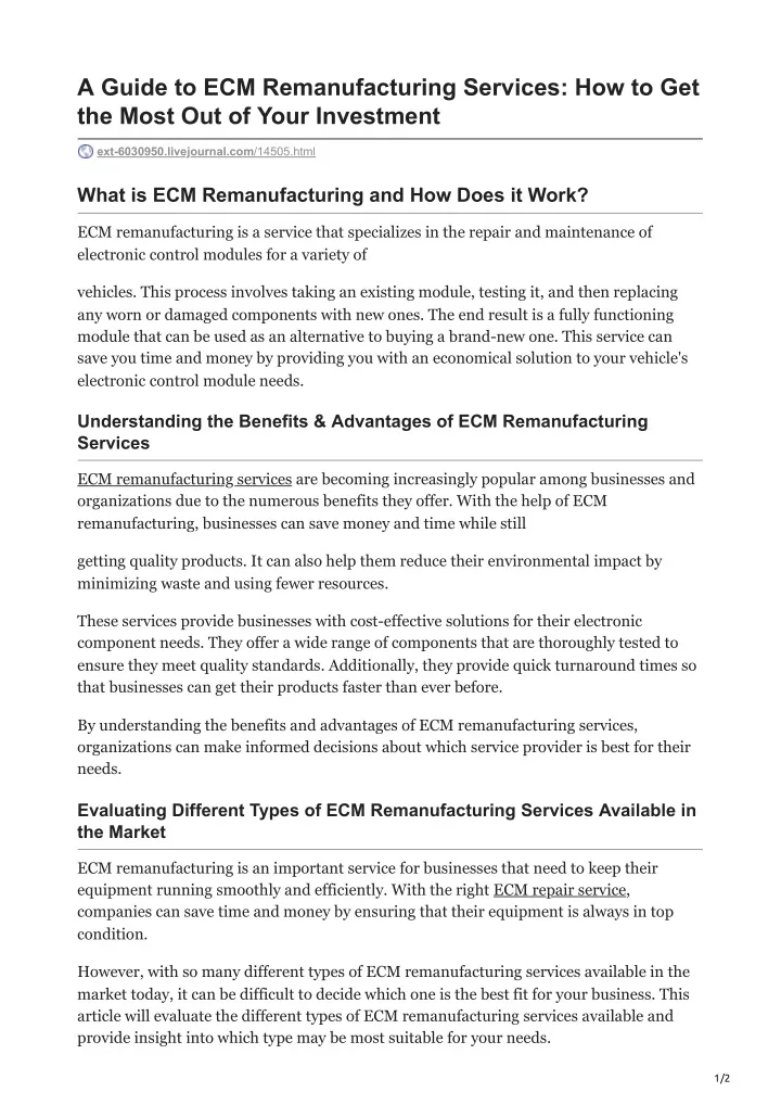 a guide to ecm remanufacturing services