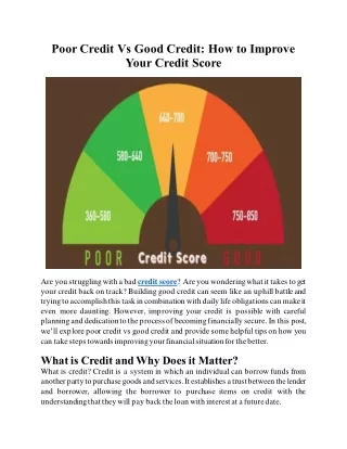 poor credit vs good credit how to improve your