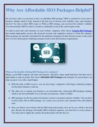 Why Are Affordable SEO Packages Helpful?