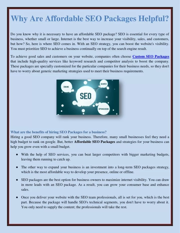 why are affordable seo packages helpful