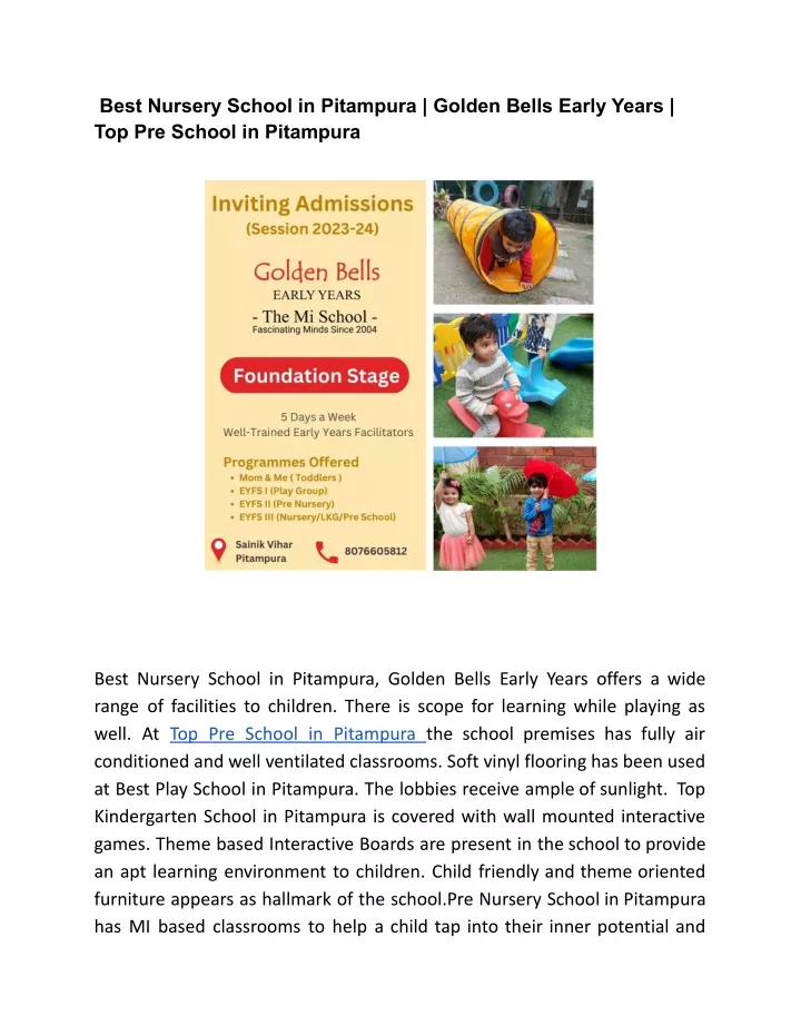 best nursery school in pitampura golden bells