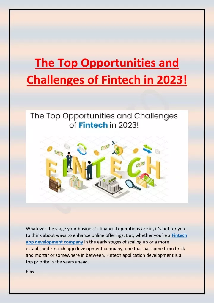 the top opportunities and challenges of fintech