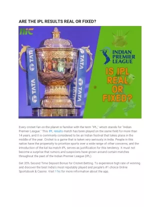 are the ipl results real or fixed