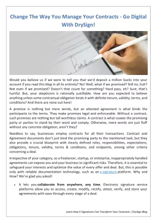 Learn How E-Signatures Can Transform Your Contracts | DrySign India