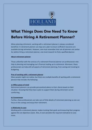The Best Advisor For Retirement Financial Planning