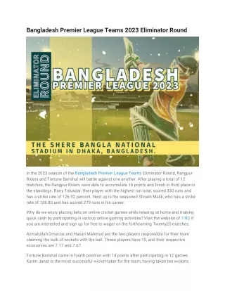 Bangladesh Premier League Teams 2023 Eliminator Round