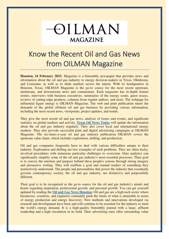 know know the recent oil and gas news the recent