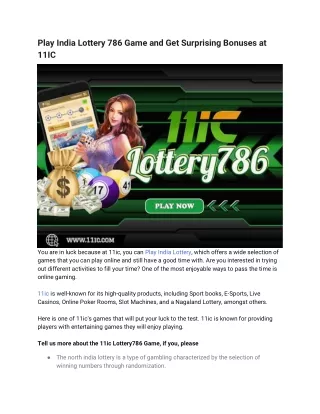 Play India Lottery 786 Game and Get Surprising Bonuses at 11IC