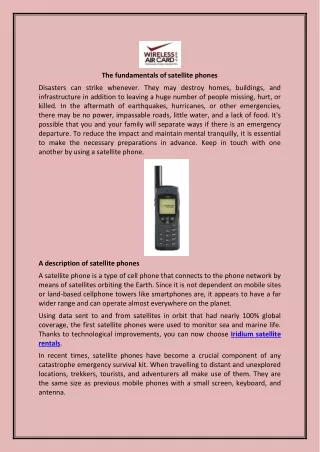 The fundamentals of satellite phones