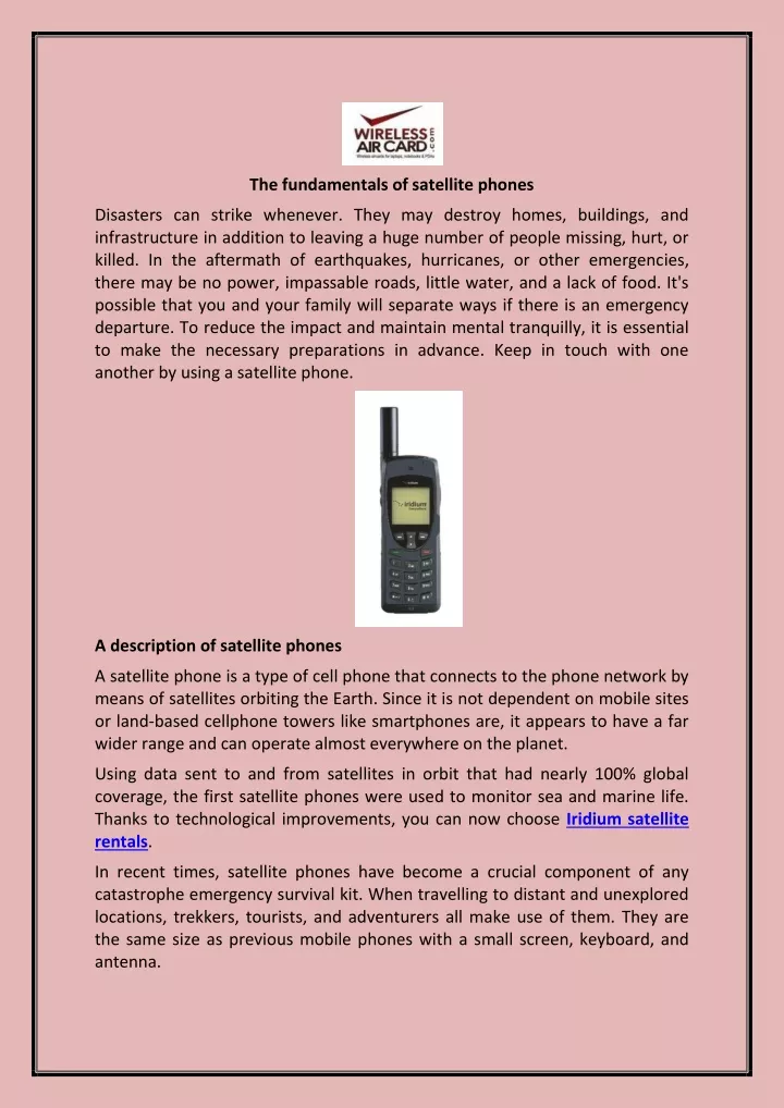 the fundamentals of satellite phones