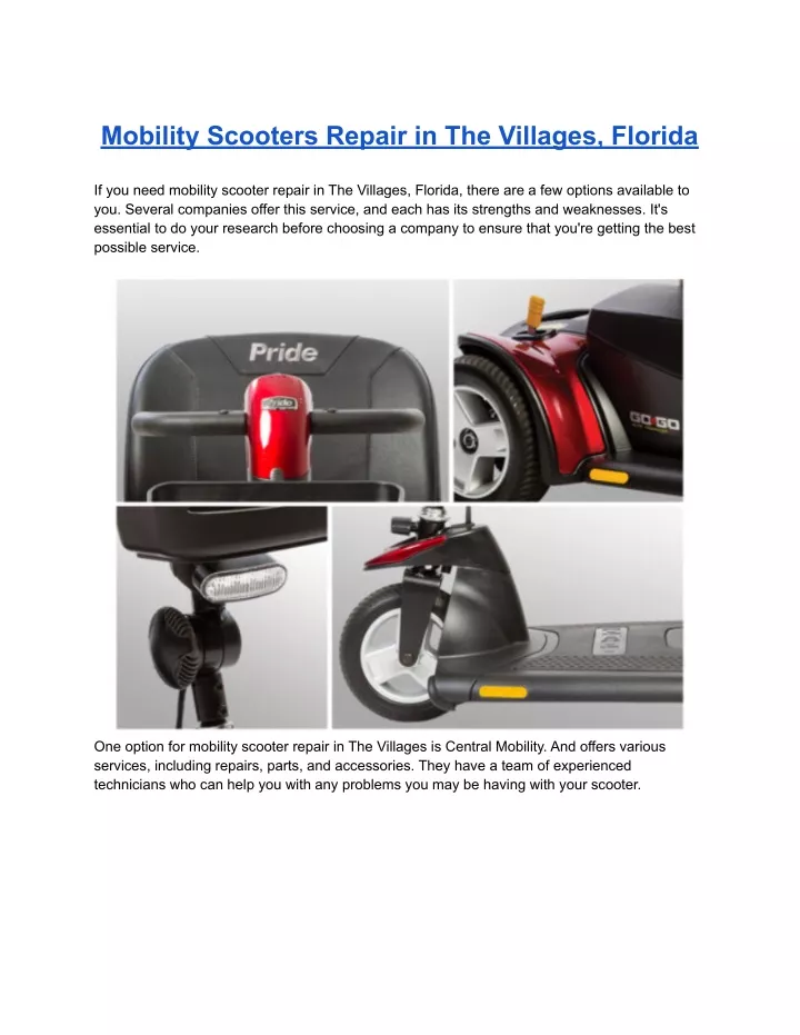 mobility scooters repair in the villages florida