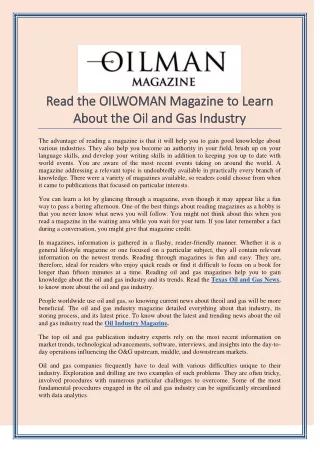 Read the OILWOMAN Magazine to Learn About the Oil and Gas Industry