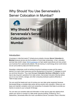 Why Should You Use Serverwala’s Server Colocation in Mumbai