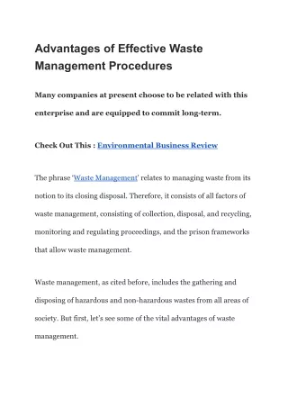 Advantages of Effective Waste Management Procedures