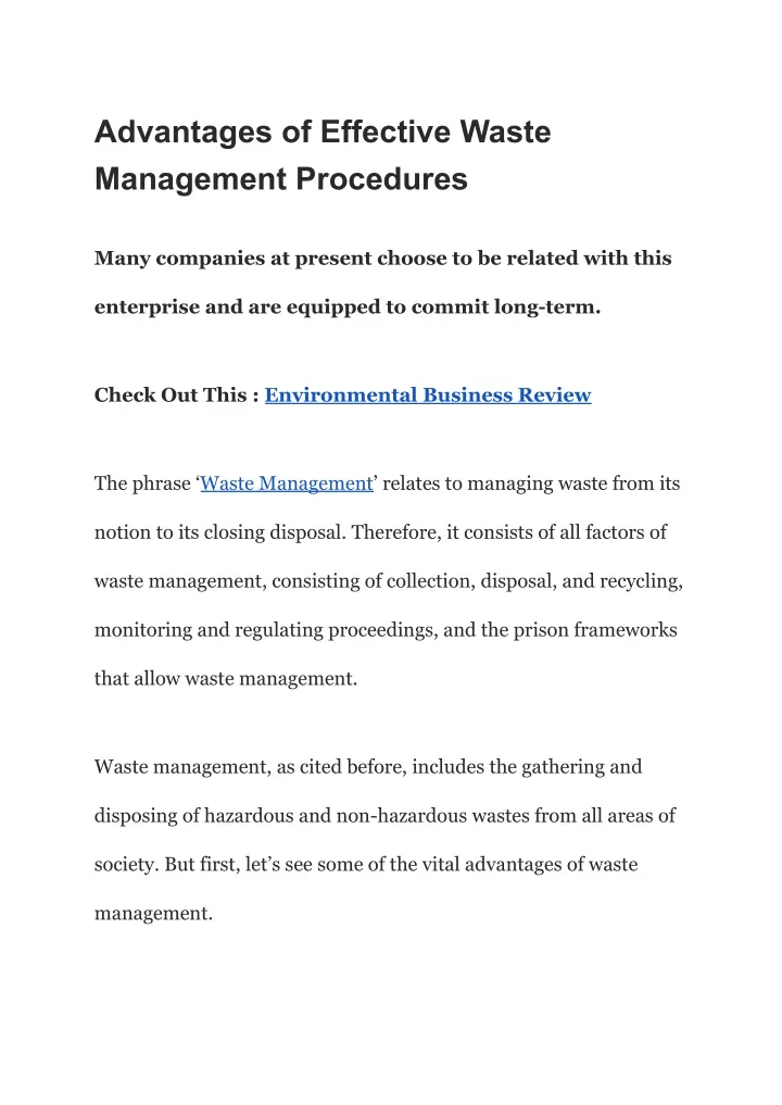 PPT - Advantages of Effective Waste Management Procedures PowerPoint ...