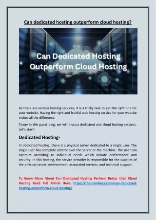 Can dedicated hosting outperform cloud hosting