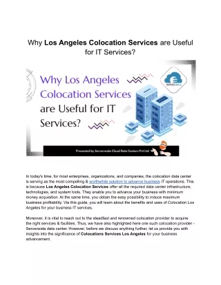 Why Los Angeles Colocation Services are Useful for IT Services