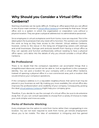 Why Should you Consider a Virtual Office Canberra
