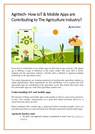 Agritech- How IoT & Mobile Apps are Contributing to The Agriculture Industry