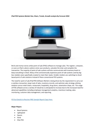 IPad POS Systems Market Demand, Scope, Global Opportunities, Challenges and key