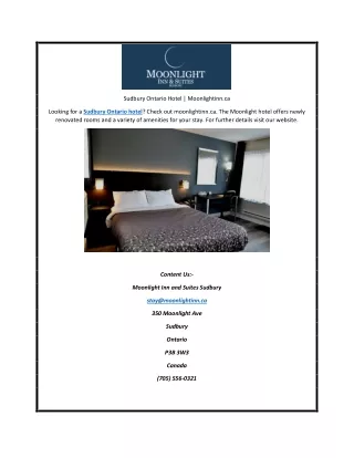 Sudbury Ontario Hotels  Moonlightinn.ca