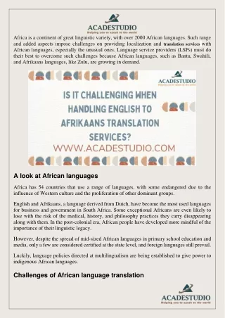 africa is a continent of great linguistic variety