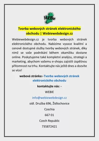 Tvorba webových stránek elektronického obchodu | Webiewebdesign.cz
