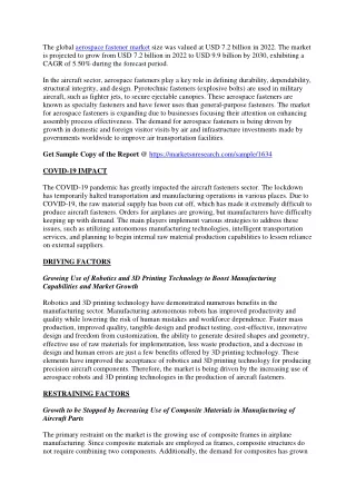 Aerospace Fastener Market Sluggish Growth Rate Foreseen by 2023-2030