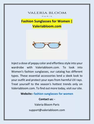 Fashion Sunglasses for Women | Valeriabloom.com