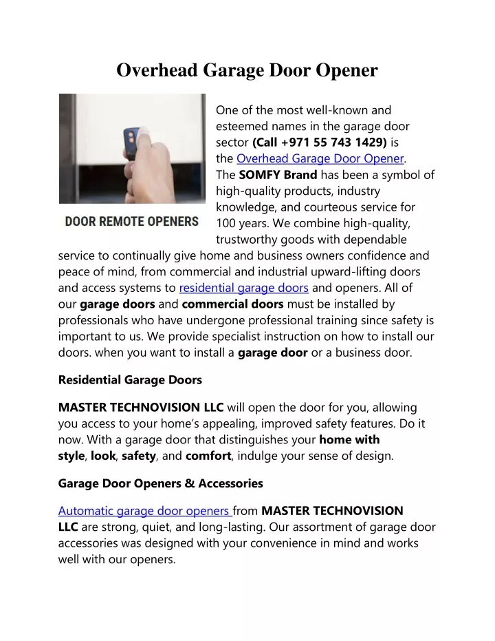 PPT - Overhead Garage Door Opener in Dubai PowerPoint Presentation