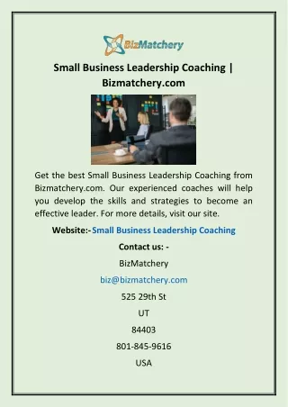 Small Business Leadership Coaching | Bizmatchery.com