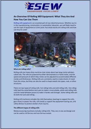 An Overview Of Rolling Mill Equipment: What They Are And How You Can Use Them