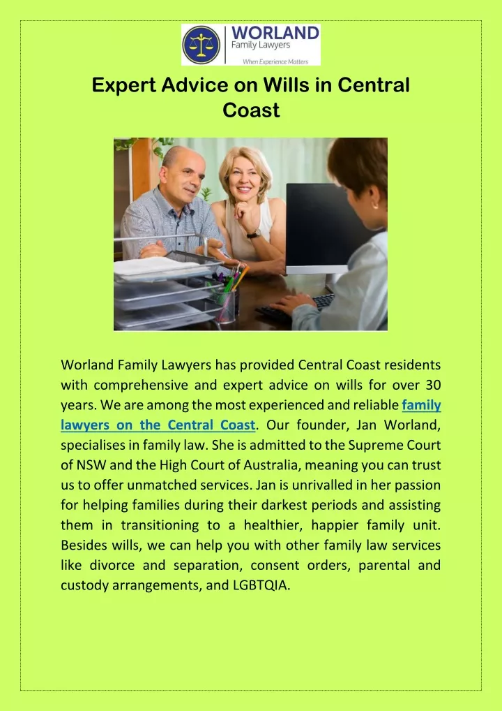 expert advice on wills in central coast