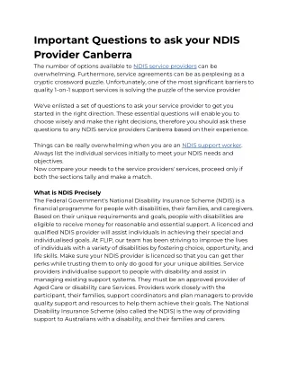 Important Questions to ask your NDIS Provider Canberra