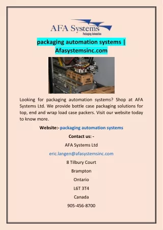 packaging automation systems | Afasystemsinc.com