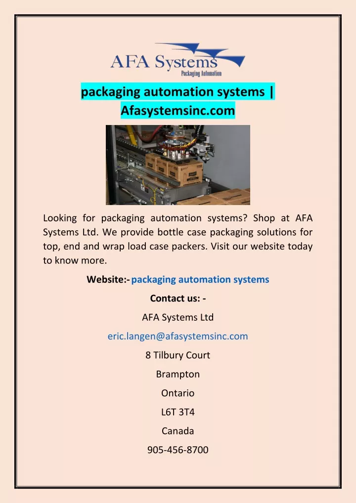 packaging automation systems afasystemsinc com