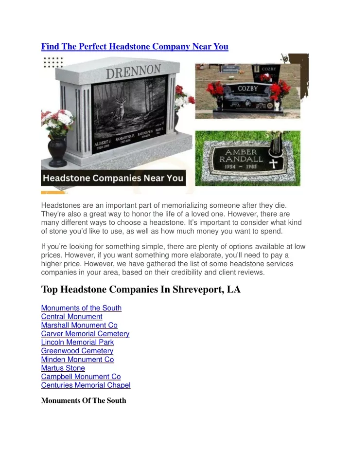 find the perfect headstone company near you