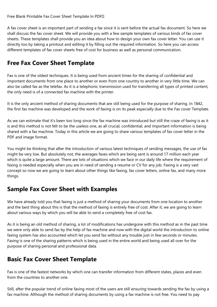 free blank printable fax cover sheet template