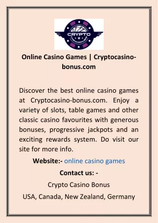 Online Casino Games  Cryptocasino-bonus