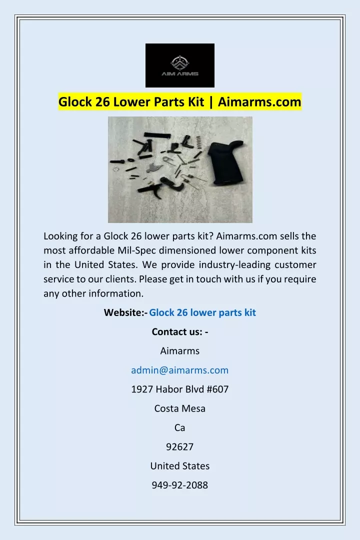glock 26 lower parts kit aimarms com