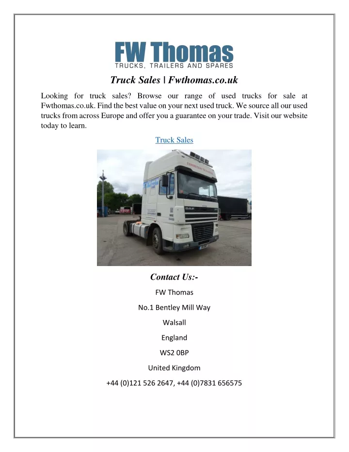 truck sales fwthomas co uk