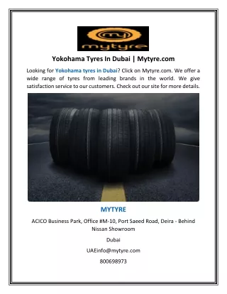 Yokohama Tyres In Dubai