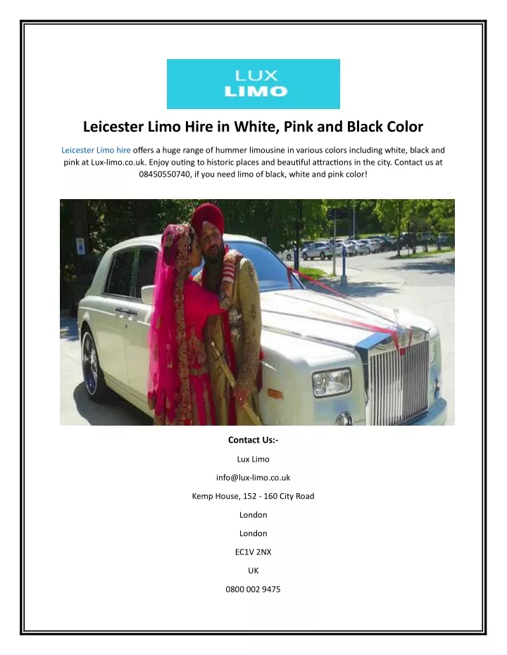 leicester limo hire in white pink and black color