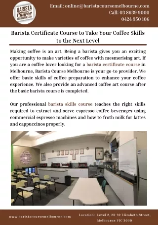 Barista Certificate Course to Take Your Coffee Skills to the Next Level